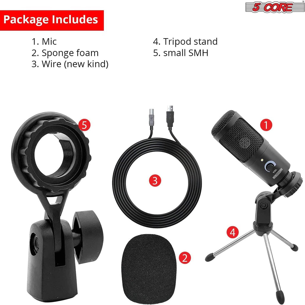 5Core Recording Microphone Podcast Bundle w Condenser Mic  Desk Stand  Foam Cover  Shock Mount (US-only)