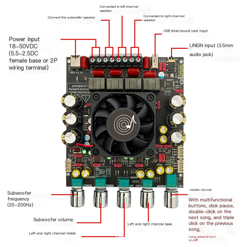ZK-AS21P Compact Bluetooth Amp 600W - high power audio amplifier